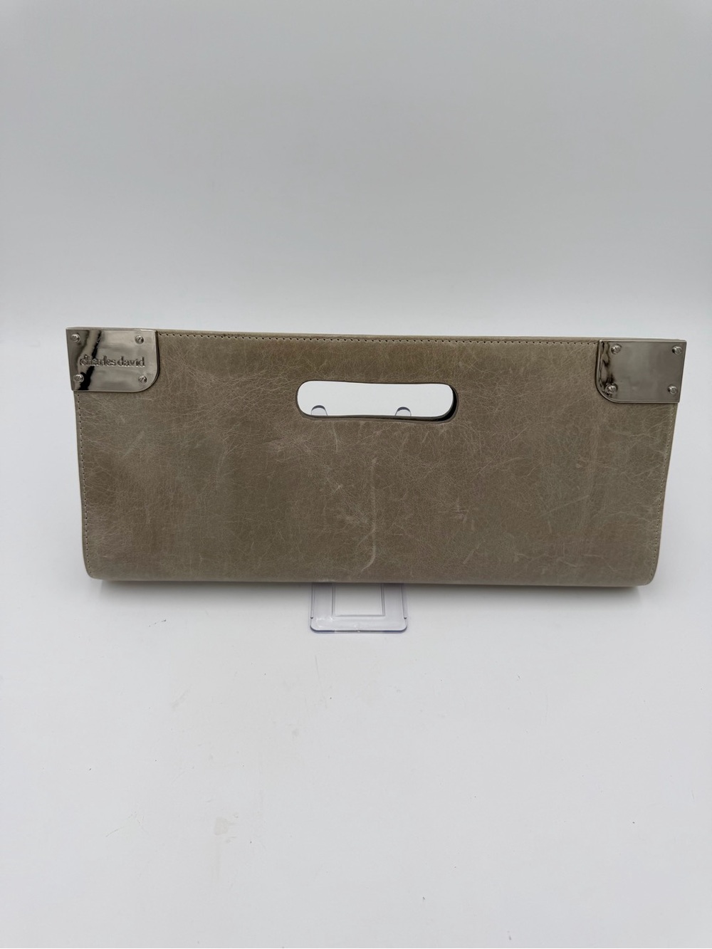Charles David Grayish Green Leather Clutch w/ Compact Mirror